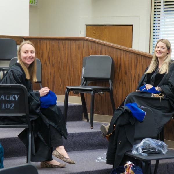 Jessi Mollick and Jane Barker before the ceremony, PhDs-to-be