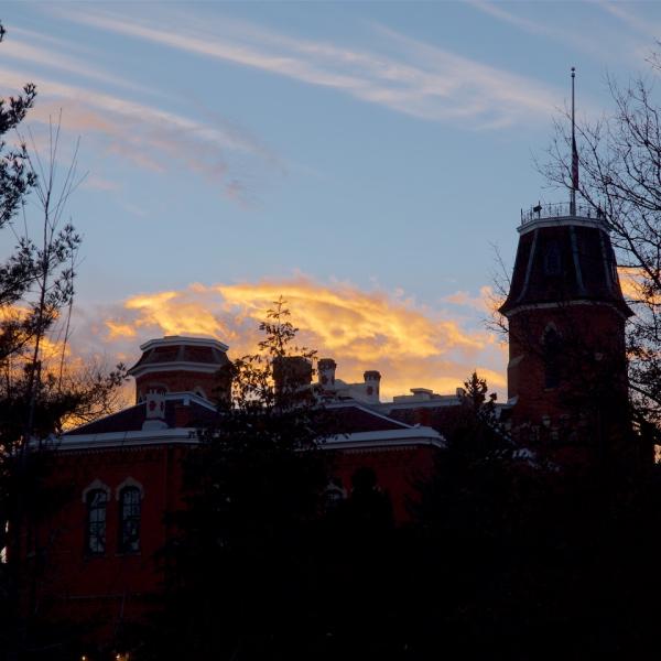 A lovely sunset over Old Main before the ceremony