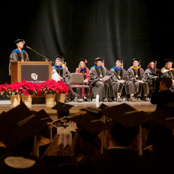 The Chair, Professor Irene Blair, addresses the graduates