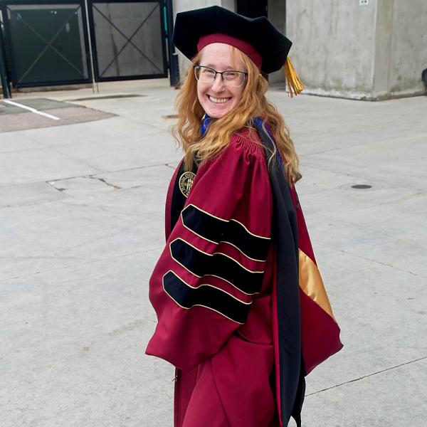 Master of Ceremonies Jenn Stratford shows why she won the Funky Faculty Footwear Award