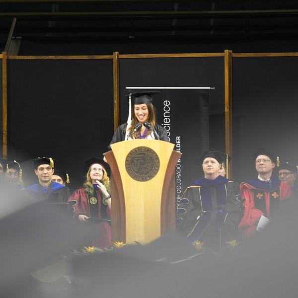 Psychology major Garnet Legendre addresses her classmates