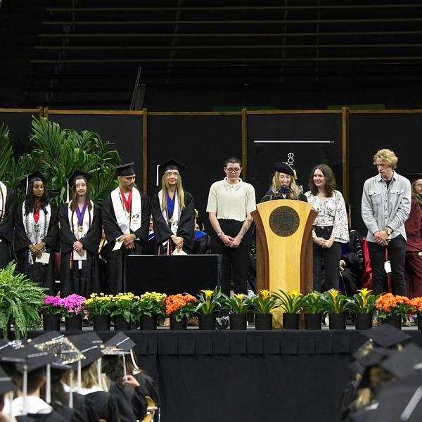 Director of Undergraduate Studies Rosi Kaiser annnounces the undergraduate departmental award winners