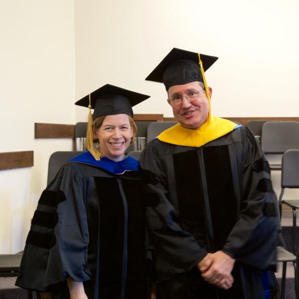 Professors Heidi Day and Serge Campeau are all smiles before the ceremony