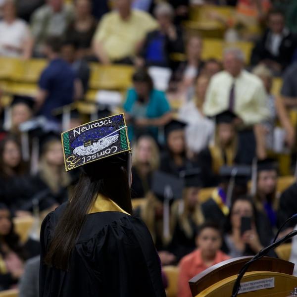 Mortarboard cavalcade: "Neurosci, Comsci, 11111100001" (11111100001 = 2017 in binary. This nerd appreciates your clever nerdiness)