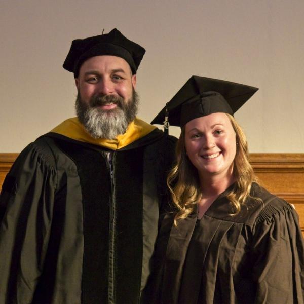 Professor Mike Saddoris with his master's-student-to-be Kate Stansfield