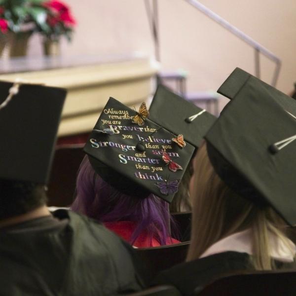 Another mortarboard: "Always remember you are braver than you believe, stronger than you seem, and smarter than you think"