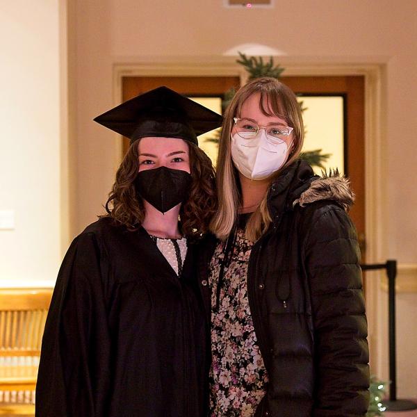 Master's-to-be graduate student Bailey Steele and fellow graduate student and moral supporter Anna Gilmour before the ceremony