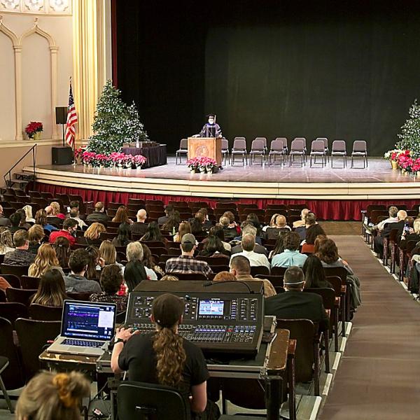 Before the ceremony proper, emcee Tina Pittman Wagers tells the audience how things are going down