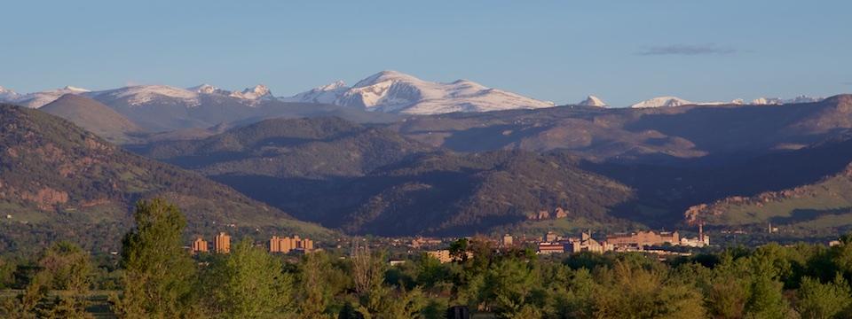 CU campus and Boulder with mountains