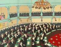 drawing of government session during meiji era