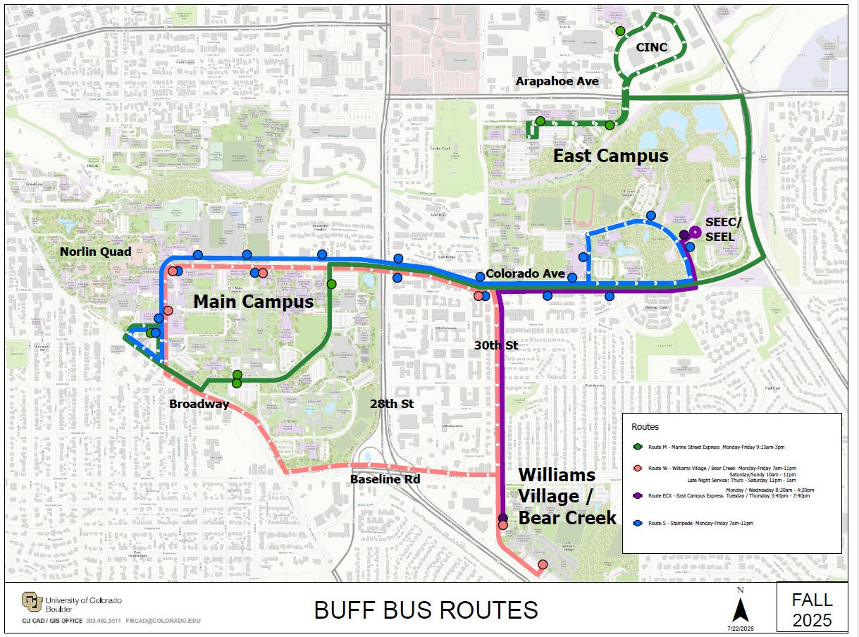 Buff Bus routes fall 2025