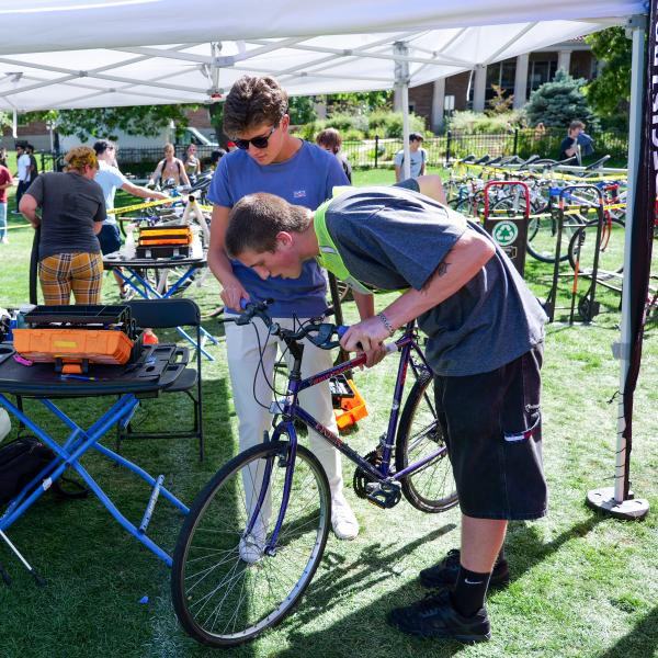 Students attend the 2023 E-Center Bike Fest on Farrand Field.