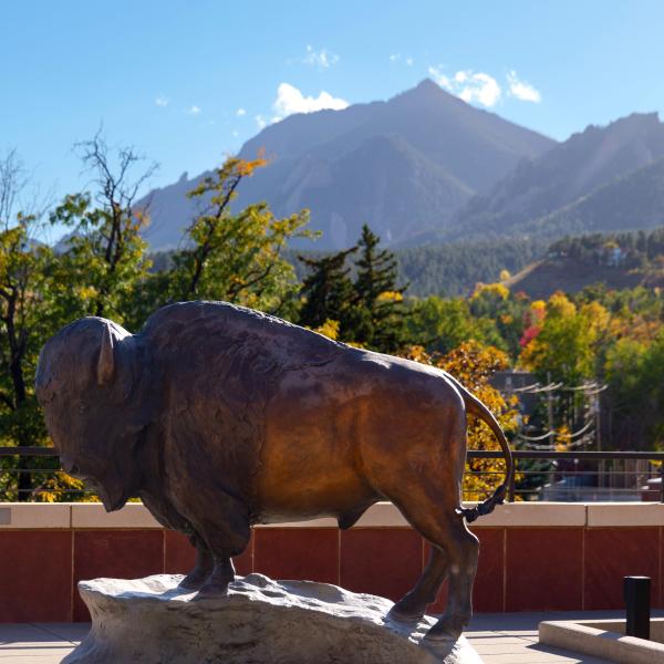 A view from the fourth floor of the CU Boulder CASE building deck.