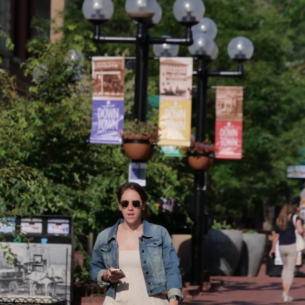 Person walking on Pearl Street