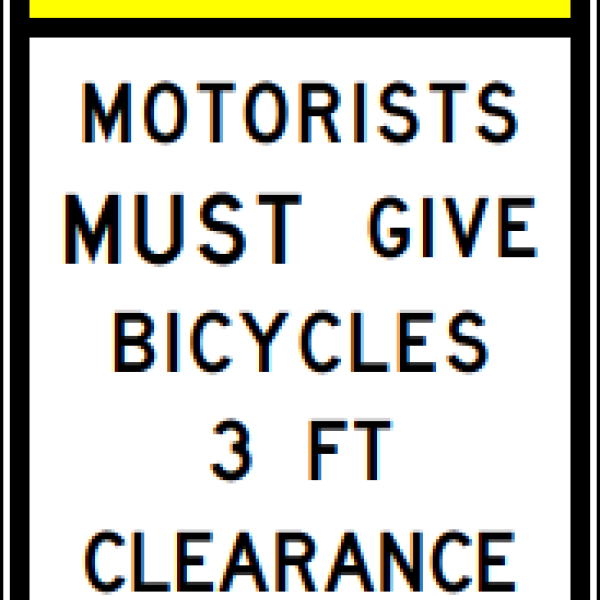 Street sign that requires drivers to give bicyclists three feet when passing.