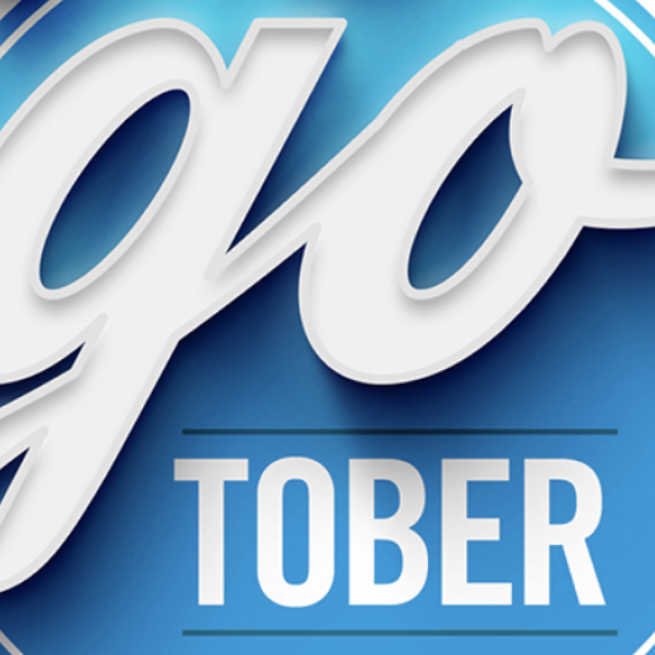 Blue circle overlaid with white text reading "Gotober"