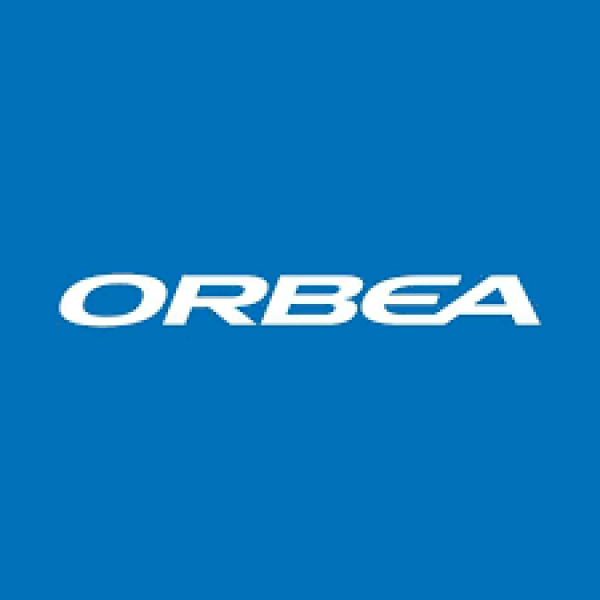 Orbea logo, white text on blue background.