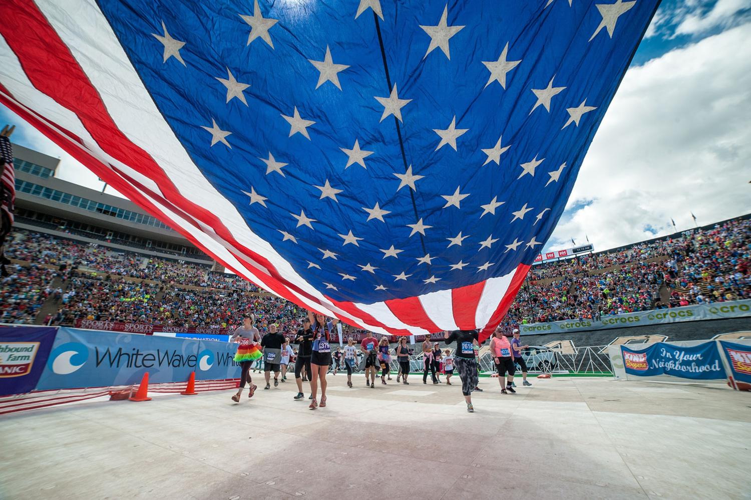 BolderBoulder Finish with American Flag