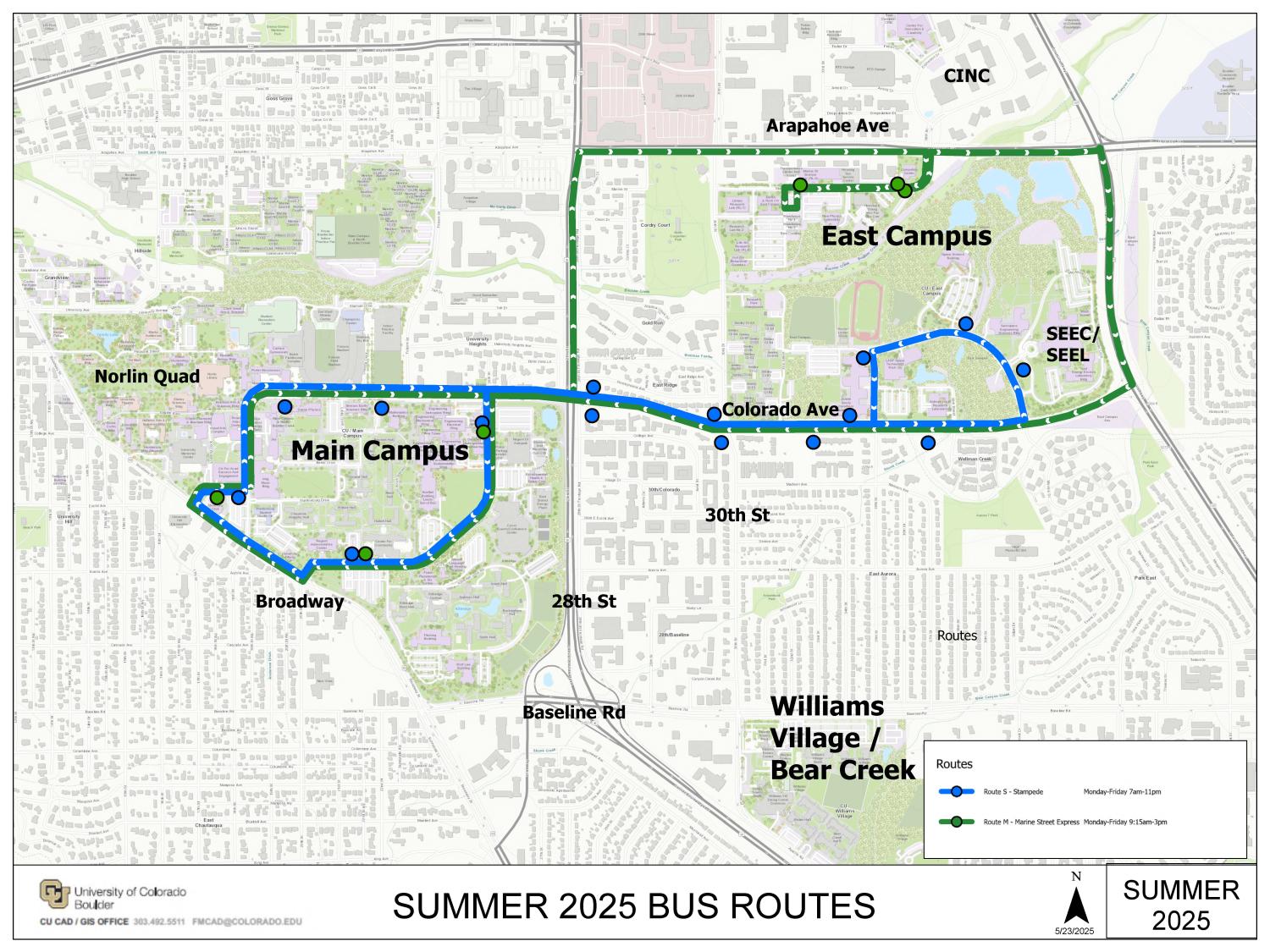 Summer Buff Bus routes
