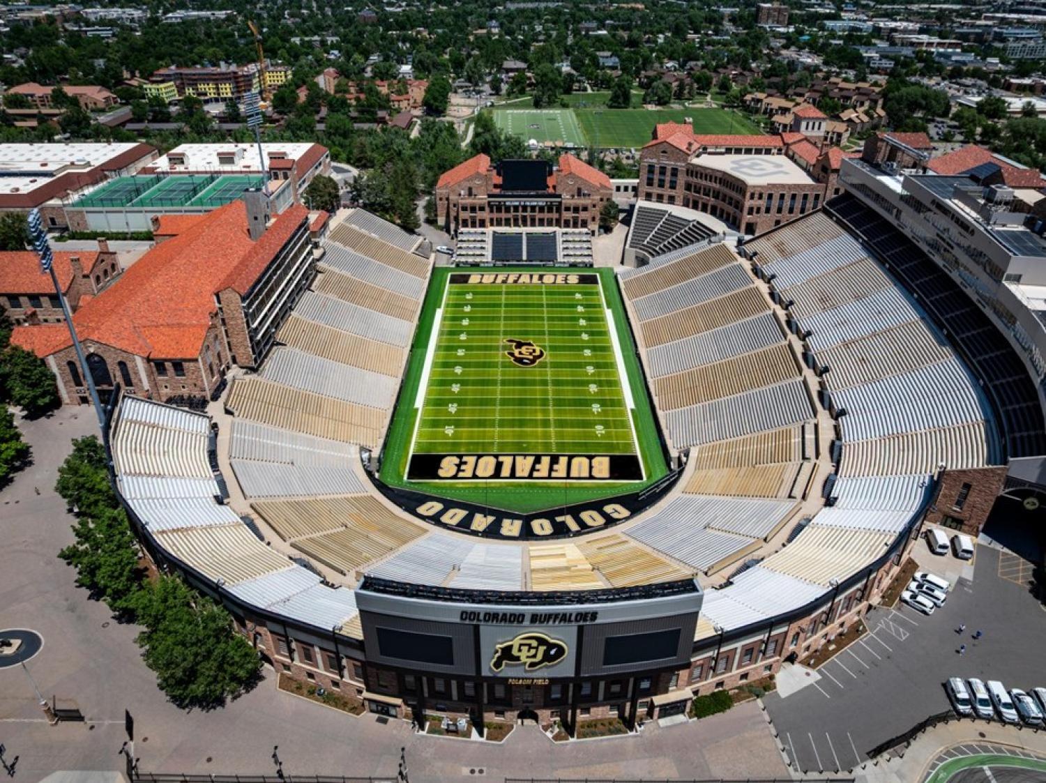 Arial photo of Folsom Field