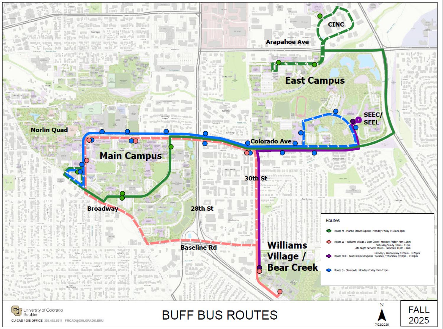 Buff Bus routes fall 2025