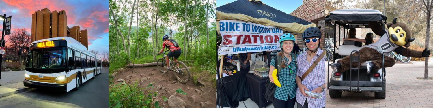 Collage of people using alternate modes of transportation on campus