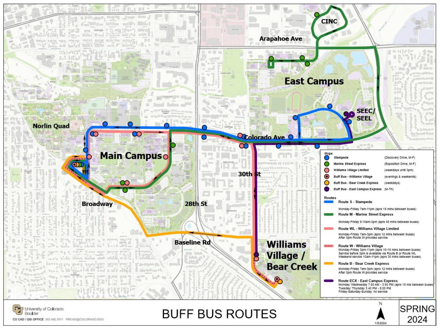 Buff Bus route map