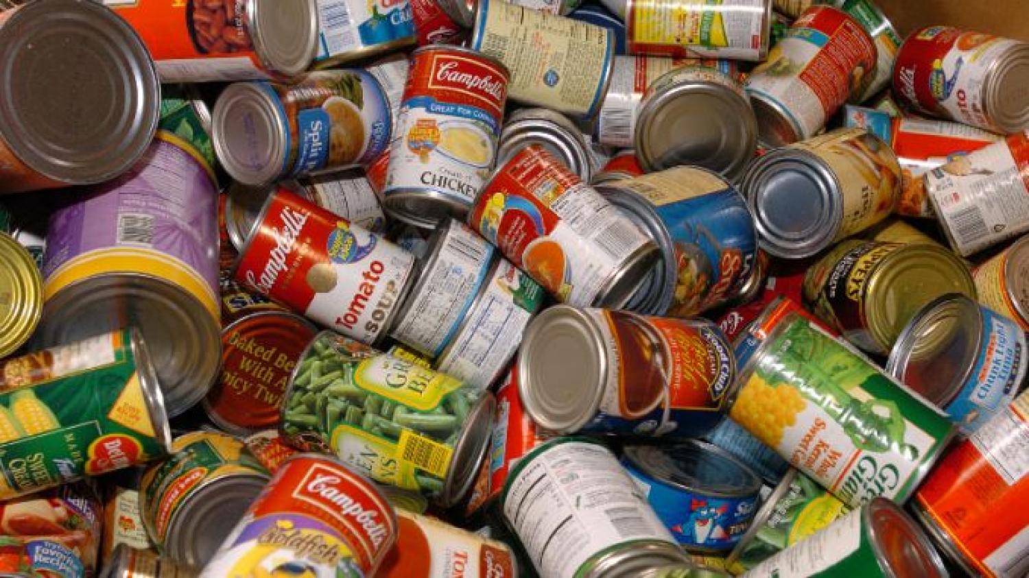 Photo of cans of donated food for Food for Fines