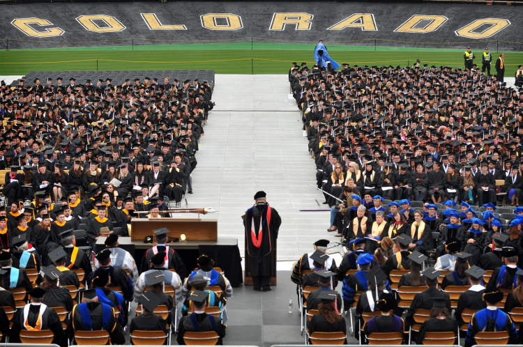Chancellor DiSteffano speaking during Boulder commencement