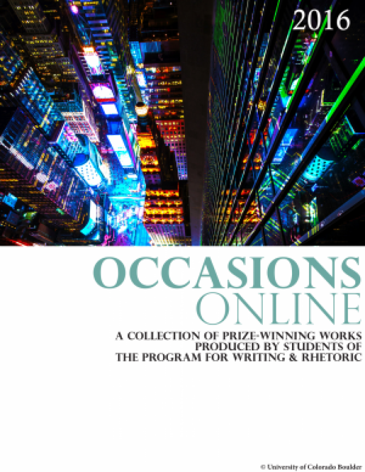 Ocassions 2016 Cover, image of colorful view of skyscrapers from a skyscraper