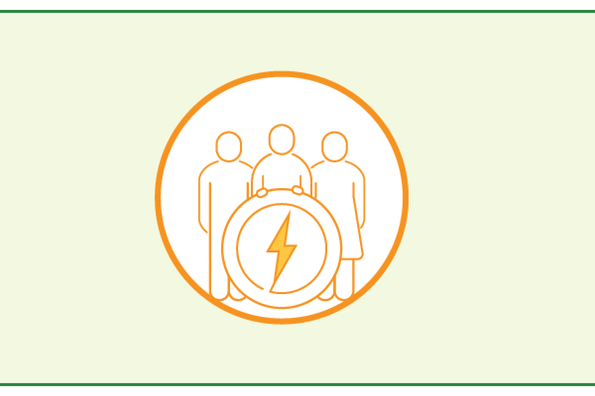 Energy impact icon showing a community holding a electric bolt