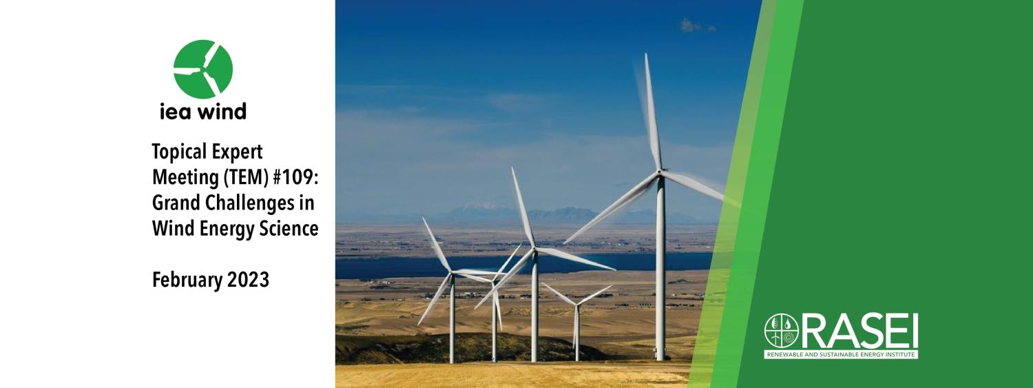 Wind turbines in the background with conference title and logo