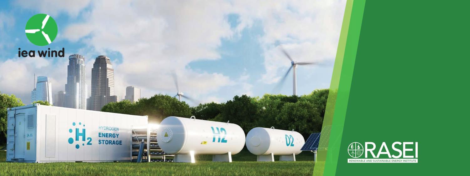 Hydrogen storage tanks beside wind and solar energy generators