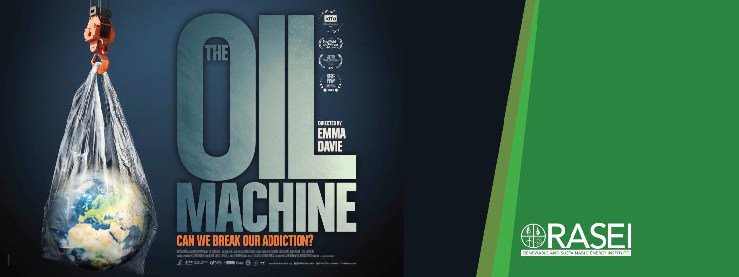 Banner image for The Oil Machine Documentary, showing the earth in a disposable plastic bag