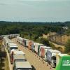 Line of trucks in a traffic jam