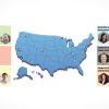Summary banner that shows all of the Fellows funded for research and a map that shows the locations of all of the collaborators