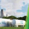 Hydrogen storage tanks beside wind and solar energy generators