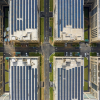 Solar panels on the rooftops of multistory buildings