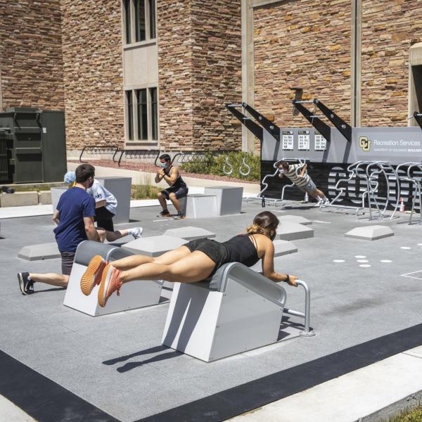 the outdoor fitness court in use