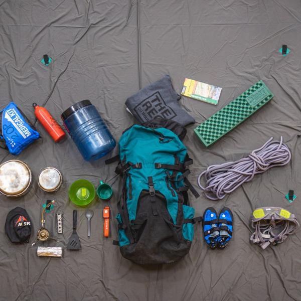 outdoor equipment laid out on the ground