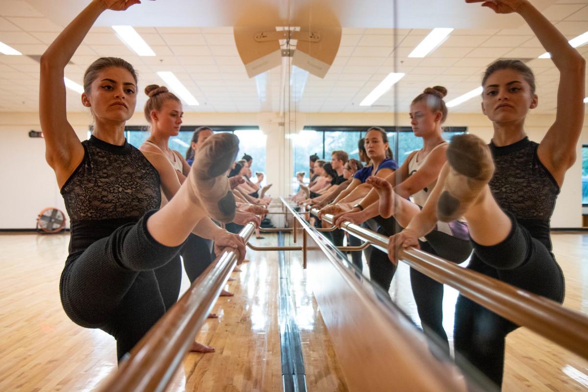 students lined up doing ballet