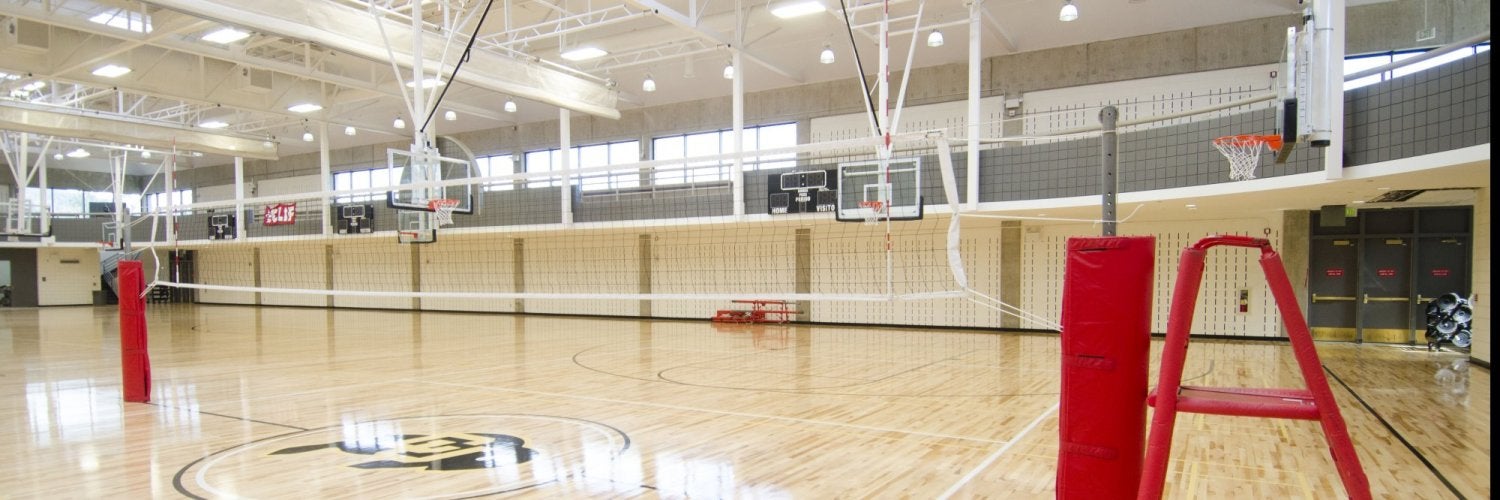 Basketball court with volleyball nets set up