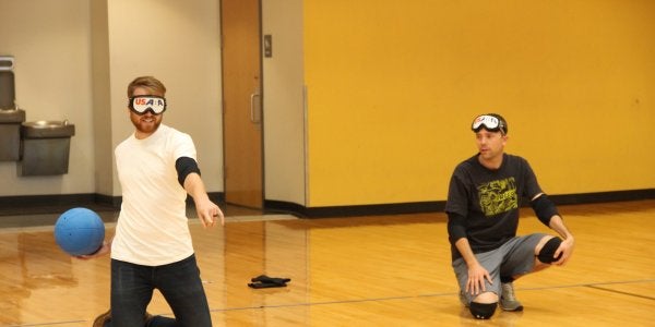 students playing goalball