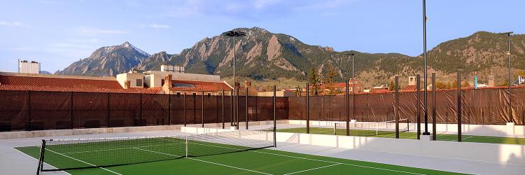 Rooftop tennis courts with flat irons