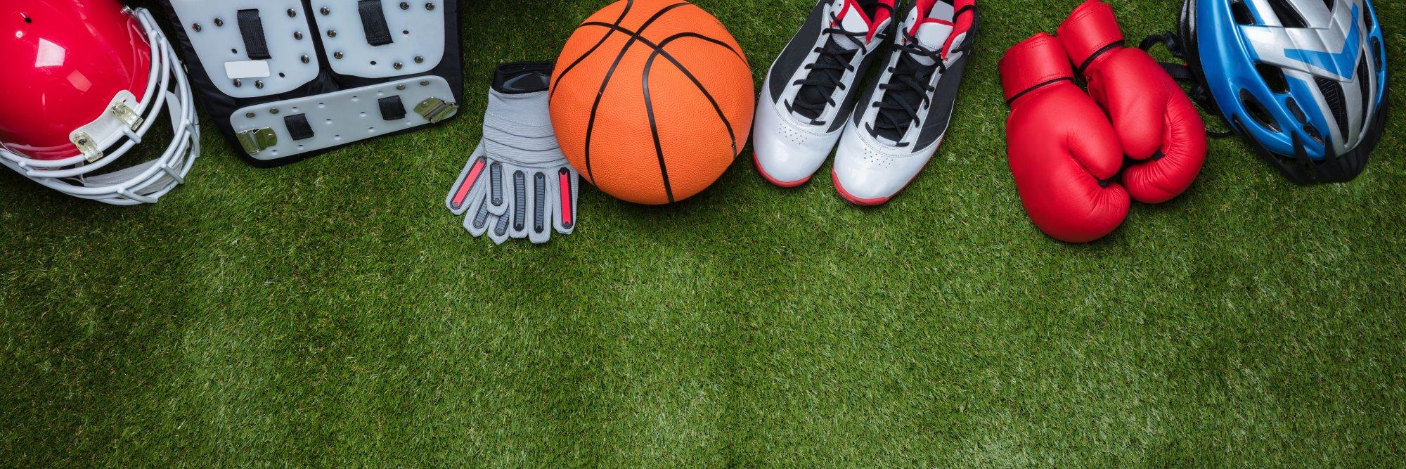 Sports equipment laid out on turf