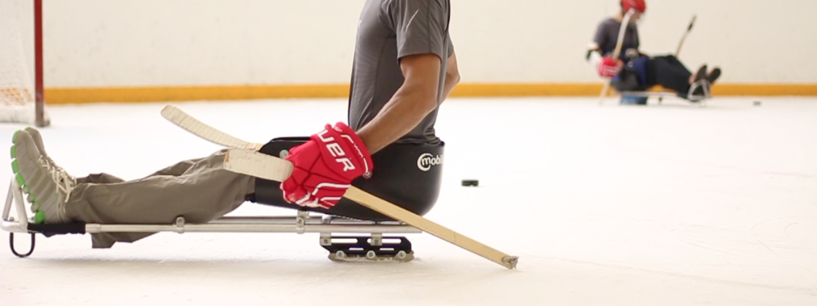 Ice Hockey player in ice sleds on ice rink