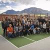 Group photo of sport club members on roof of Rec Center.