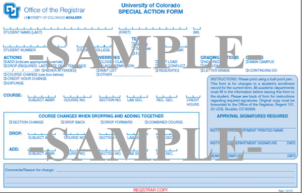  no-credit, pass/fail or letter grade; campus; course subject, course number, section number, lab/recitation section numbers and credit hours; options if dropping and adding at the same time: section change, drop back, drop forward or combined course; comments or reasons for the change; and required instructor and dean signatures.