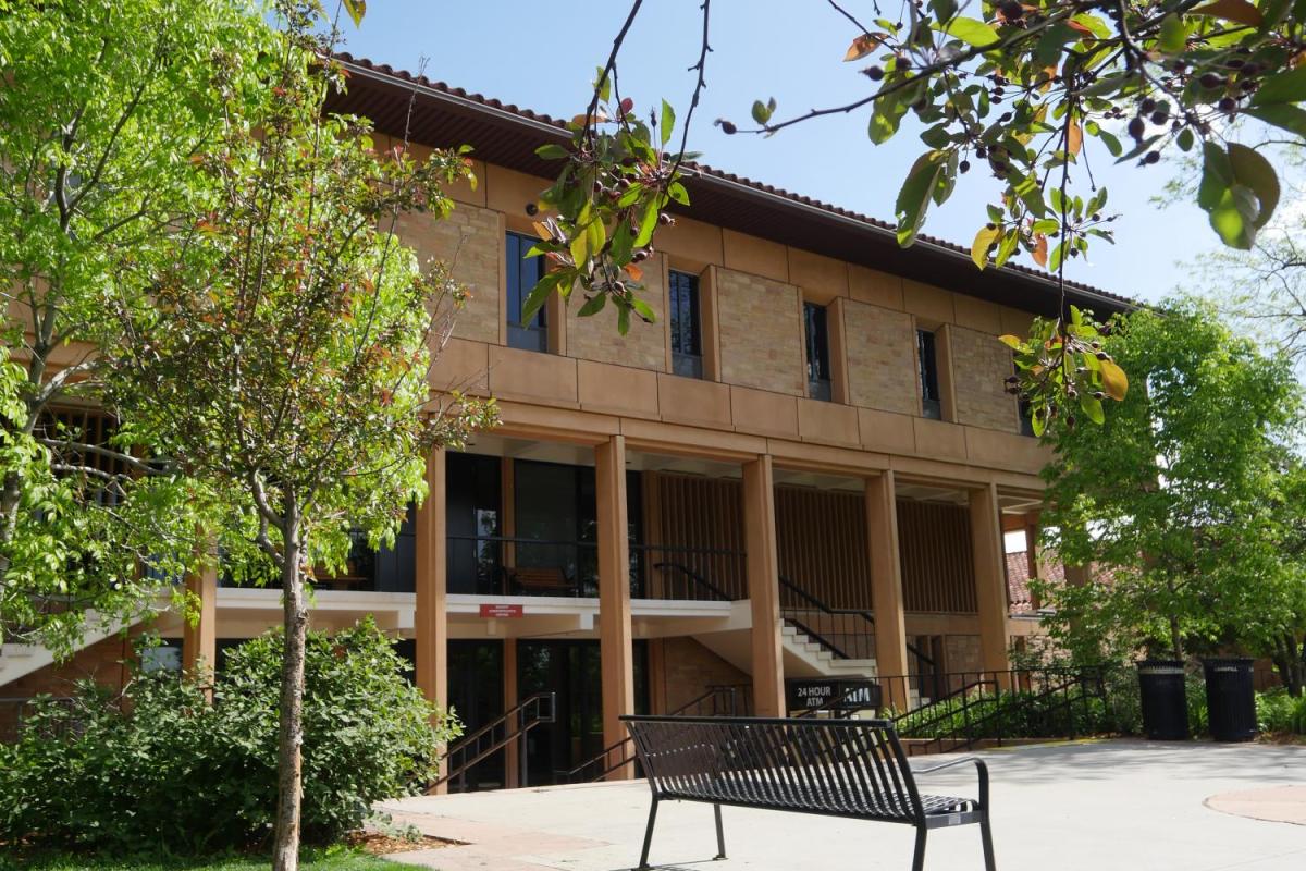 A view of the south entrance of the Regent Administrative Center.