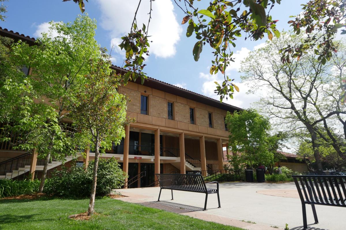 A view of the south entrance of the Regent Administrative Center.